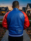 Men’s Blue & Red New York Basketball Leather Varsity Jacket – Vintage Bomber Jacket