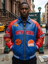 Men’s Blue & Red New York Basketball Leather Varsity Jacket – Vintage Bomber Jacket