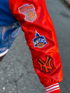 Men’s Blue & Red New York Basketball Leather Varsity Jacket – Vintage Bomber Jacket