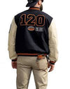 Men’s Black & Cream Varsity Jacket – Letterman Bomber Jacket with Leather Sleeves