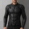 Men’s Black Leather Motorcycle Jacket – Futuristic Armored Biker Jacket