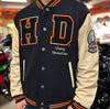 Men’s Black & Cream Varsity Jacket – Letterman Bomber Jacket with Leather Sleeves